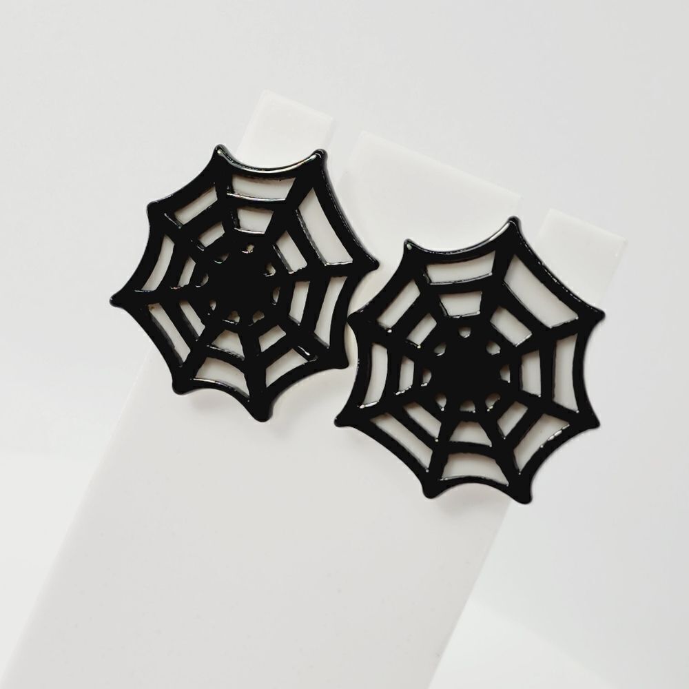 Spiderweb Spooky Halloween Goth Stud Earrings 1.25"